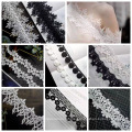 Customized 1-9cm water soluble beautiful organza white fooral printed lace trim